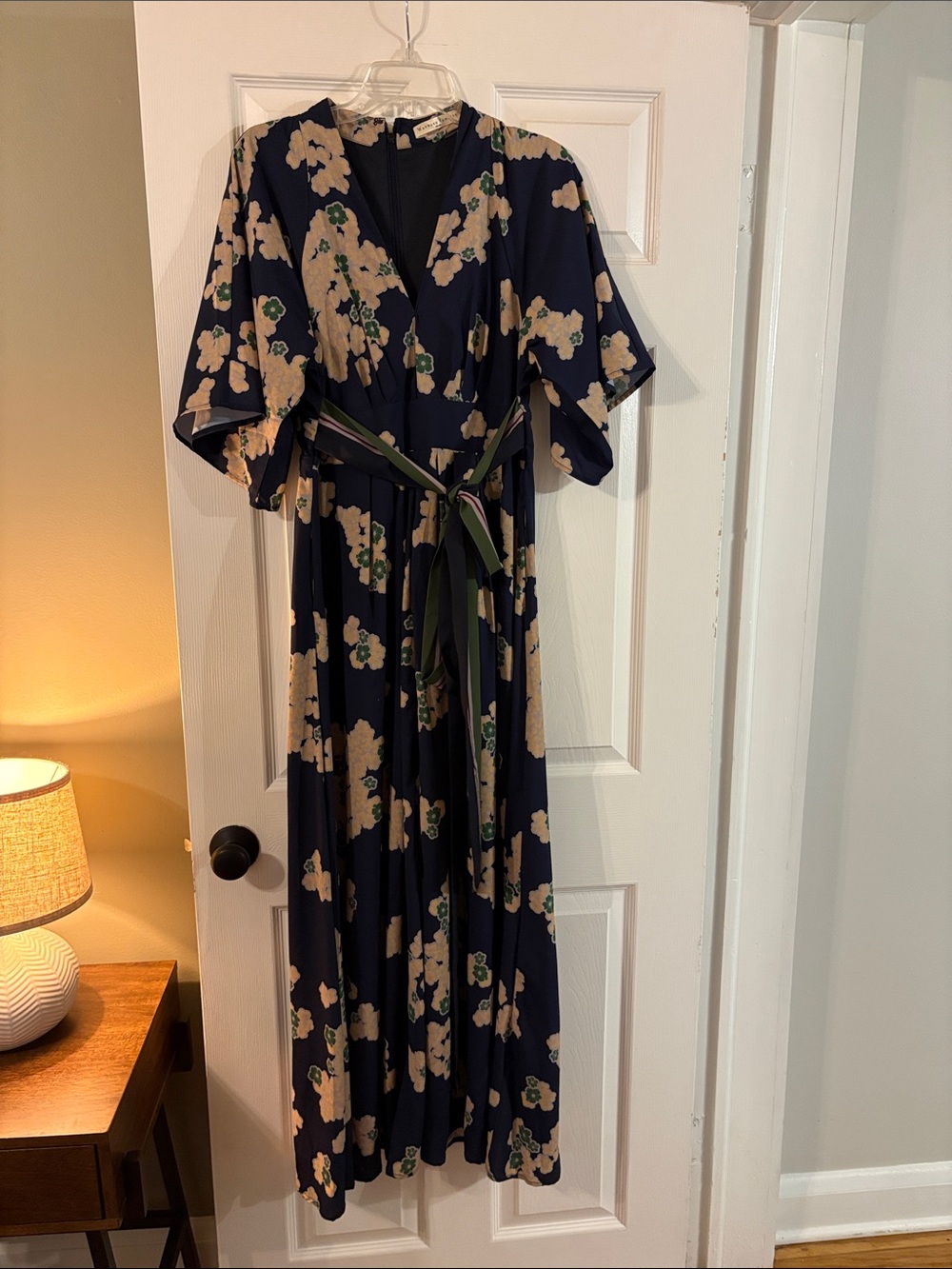 Navy Floral Maxi Dress with Belt